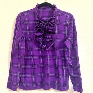 Ralph Lauren Purple Plaid Ruffle Shirt Medium